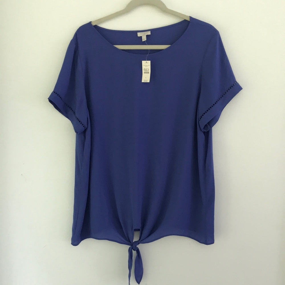 Talbots Women’s Short-Sleeve Tie-Front Top in Blue Large NEW
